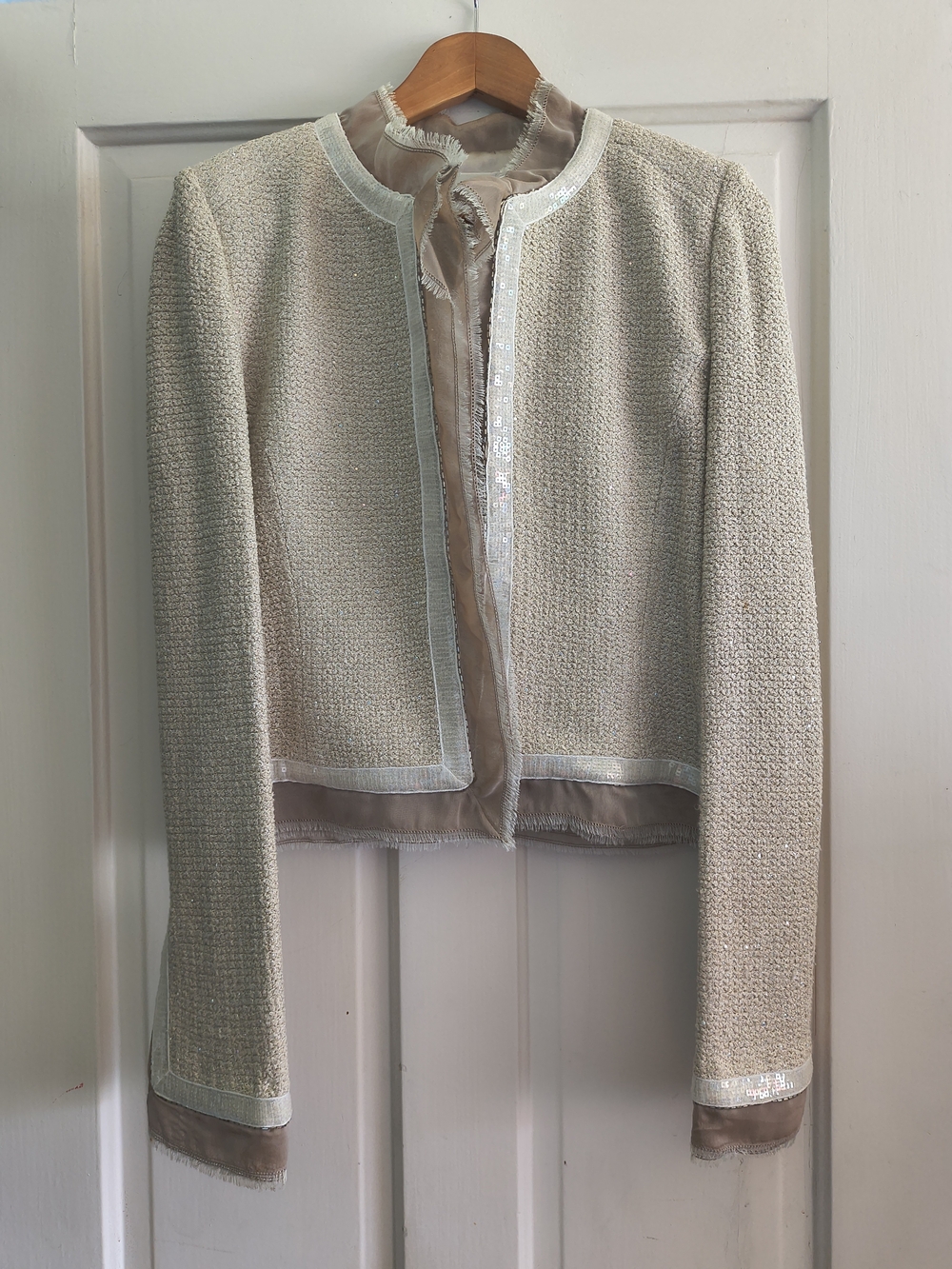🦋 St. John Evening Sequins Tweed Ecru Jacket - Picture 8 of 10
